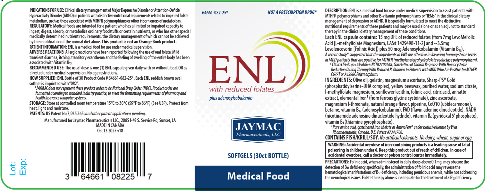 ENL (EnLyte With Reduced Folates) supplement bottle label full size