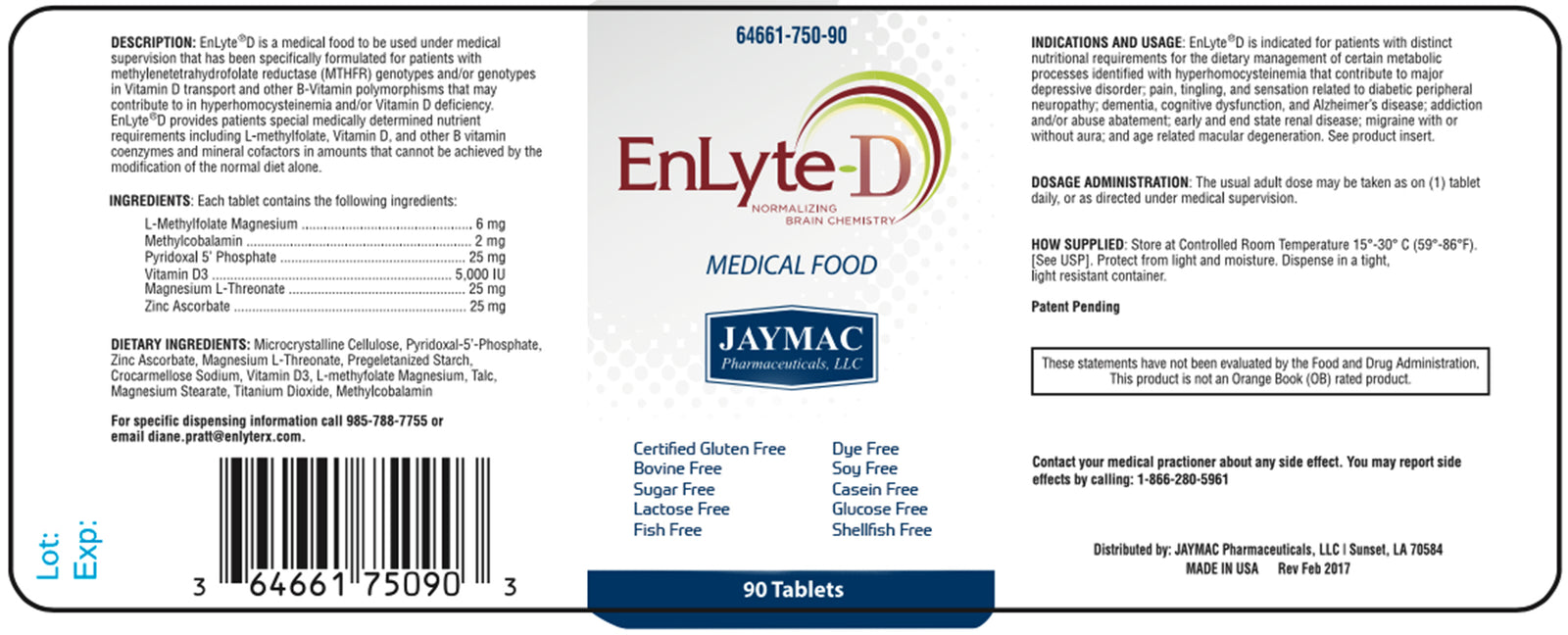 EnLyte-D 90 supplement bottle label