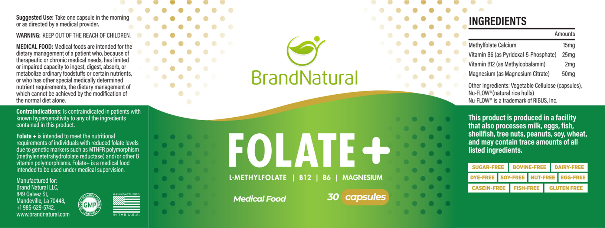 Folate+ supplement bottle label full size