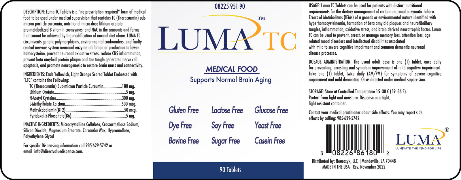 Luma TC supplement bottle label