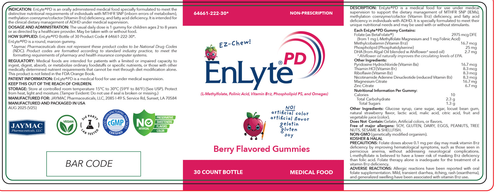 EnLyte PD Gummy supplement bottle label
